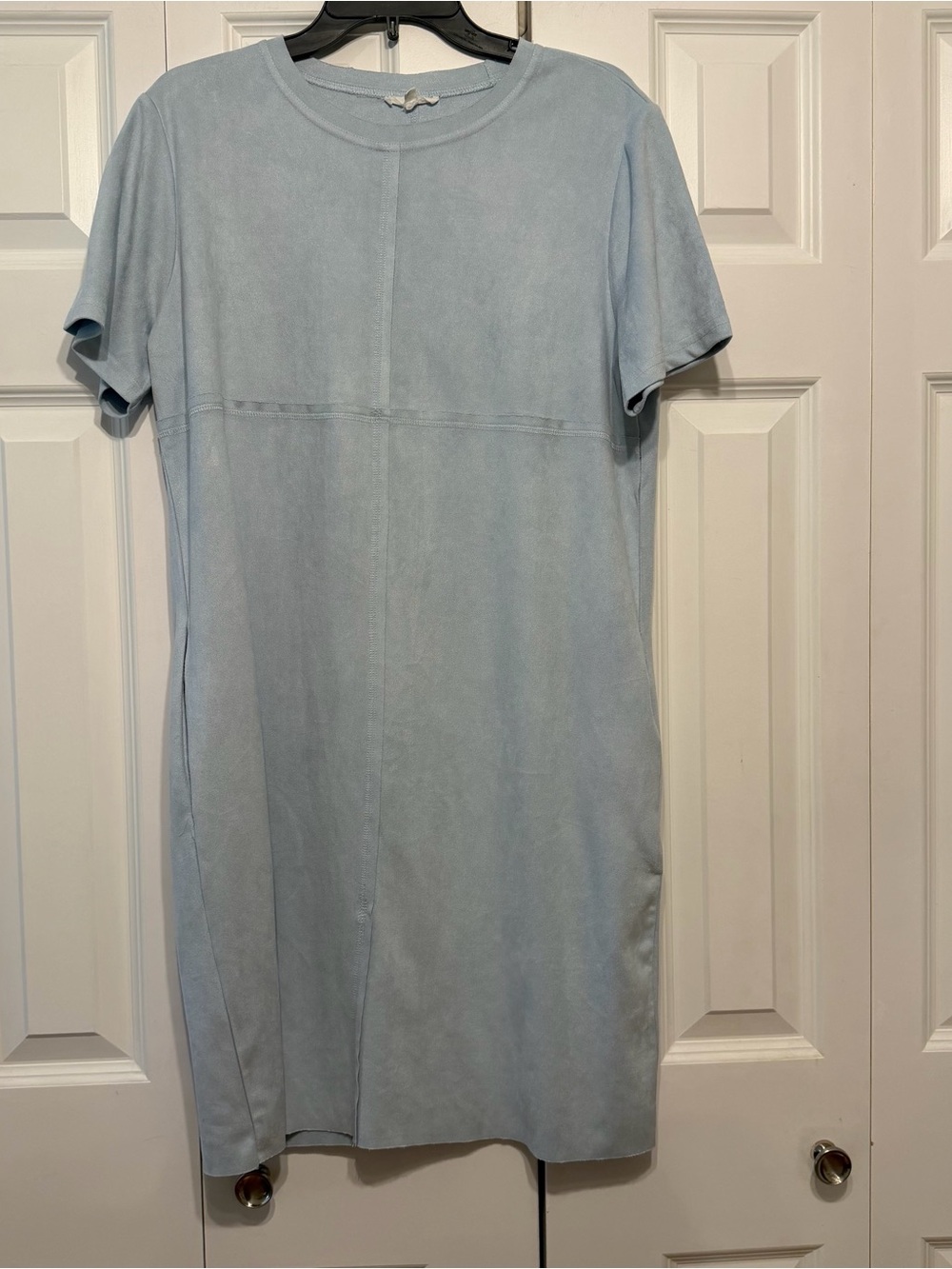 Joh Suede-like shift dress in dusty blue with pockets